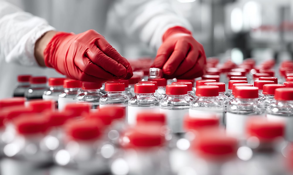 Chimiste en train de travailler avec des flacons d'éthanol dans un labaroratoire d'analyse Chimiste en train de travailler avec des flacons d'éthanol dans un labaroratoire d'analyse