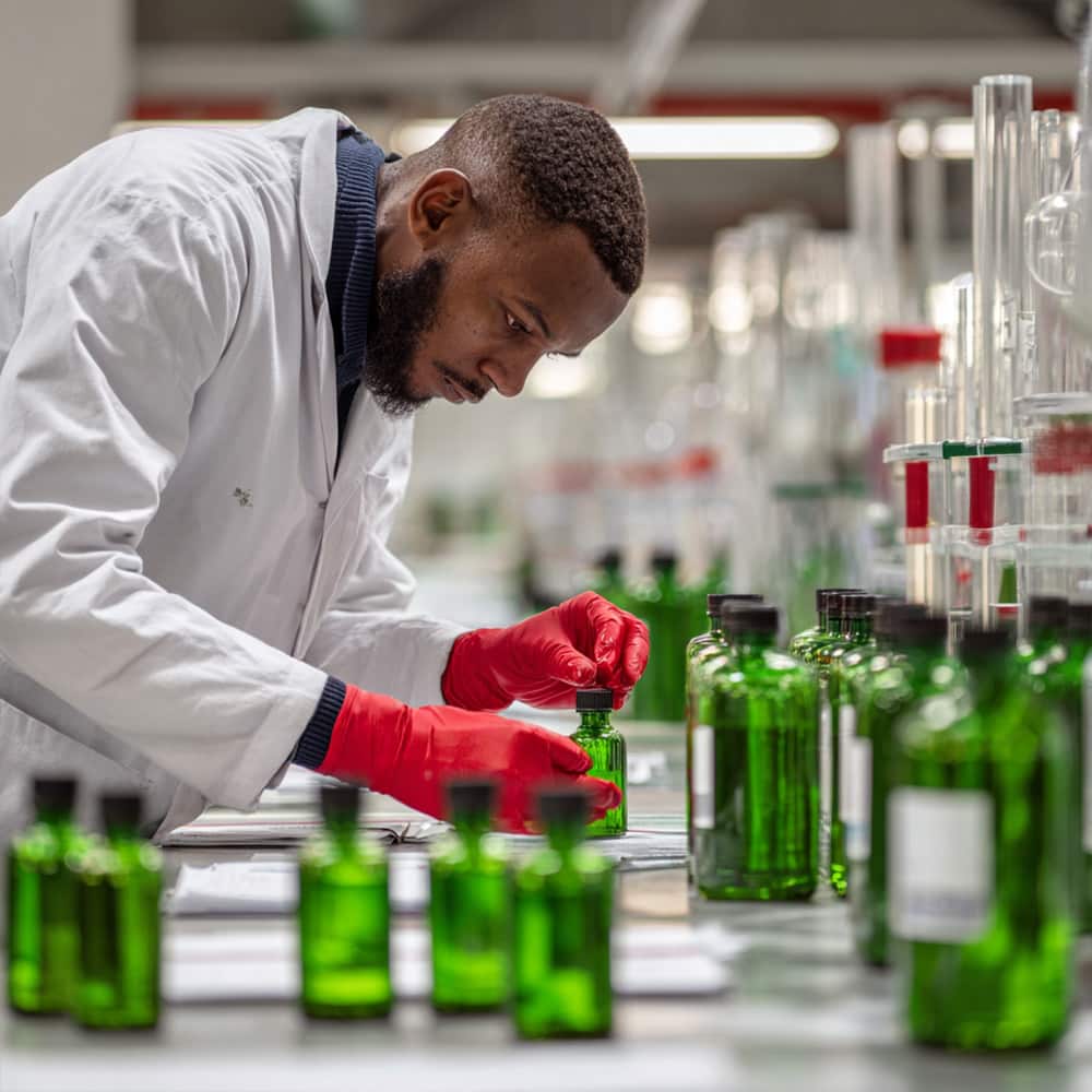 Un scientifique en train de travailler avec des solvants chimiques bio dans un laboratoire