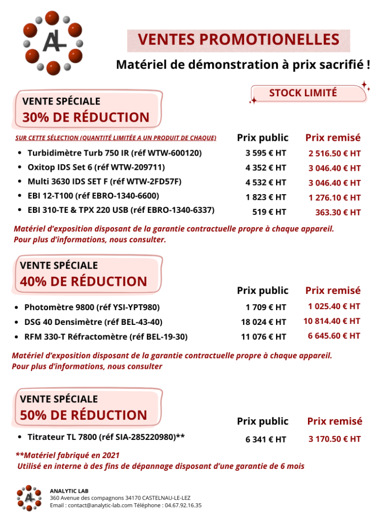 Liste de matériel pour laboratoire en vente promotionnelle avec un partenaire d'Analytic Lab Liste de matériel pour laboratoire en vente promotionnelle avec un partenaire d'Analytic Lab