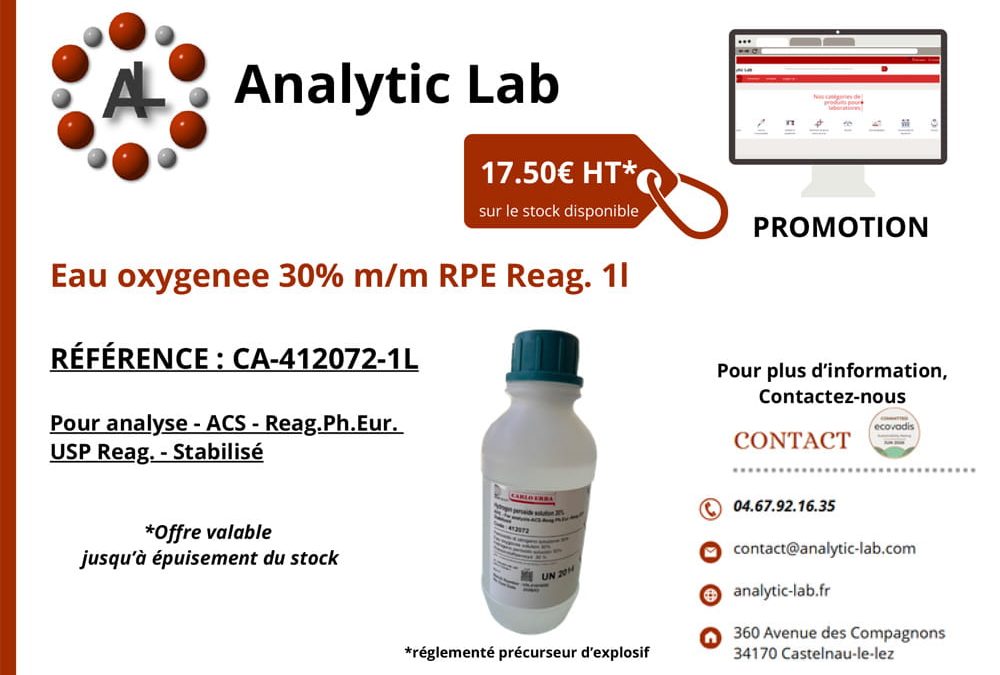 Promotion sur l&rsquo;eau oxygénée 30 % RPE : profitez d&rsquo;une offre exclusive chez Analytic Lab