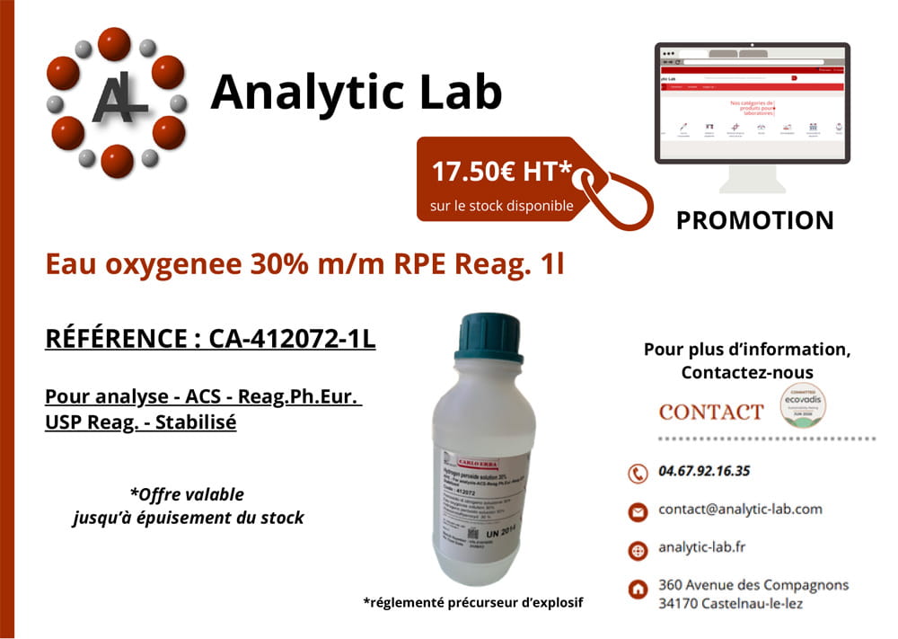 Promotion pour de l'eau oxygénée en revente chez Analytic Lab